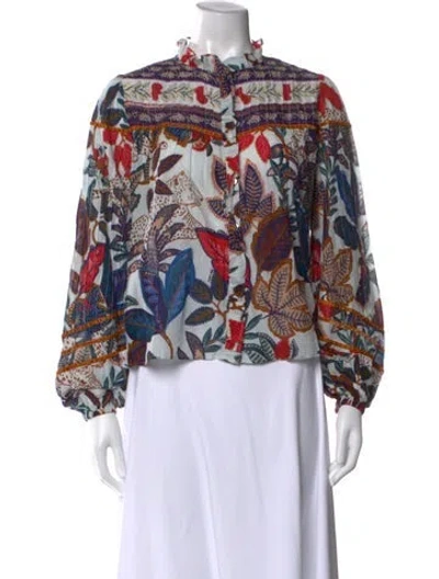 Pre-owned Farm Rio Printed Long Sleeve Blouse In Purple