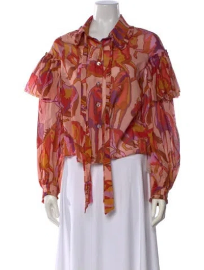 Pre-owned Farm Rio Printed Long Sleeve Blouse In Red