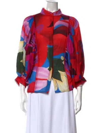 Pre-owned Farm Rio Printed Long Sleeve Blouse In Red
