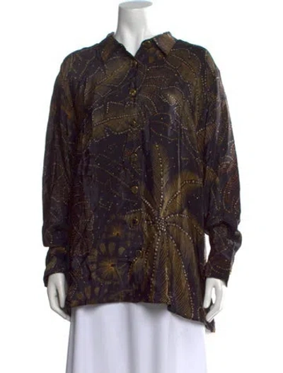 Pre-owned Farm Rio Printed Long Sleeve Blouse W/ Tags In Multi