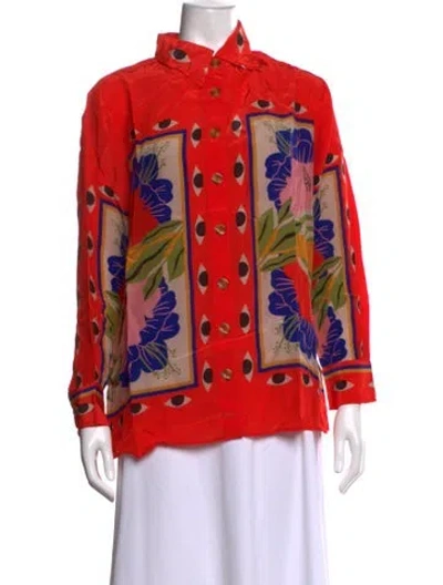 Pre-owned Farm Rio Printed Long Sleeve Blouse W/ Tags In Orange