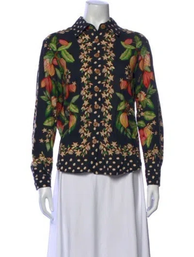 Pre-owned Farm Rio Printed Long Sleeve Top In Blue