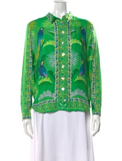 Pre-owned Farm Rio Printed Long Sleeve Top In Green