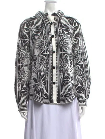 Pre-owned Farm Rio Printed Long Sleeve Top In White