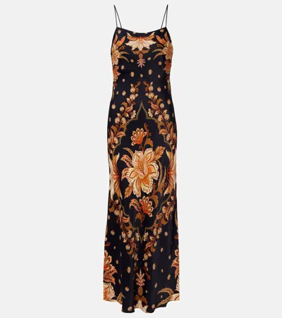 Farm Rio Black Majestic Garden Lenzing Ecovero Viscose Slip Maxi Dress In Multi