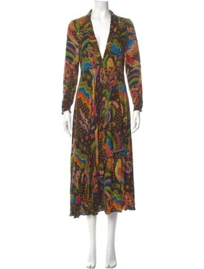 Pre-owned Farm Rio Printed Midi Length Dress In Black