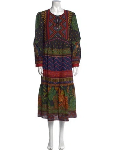 Pre-owned Farm Rio Printed Midi Length Dress In Black