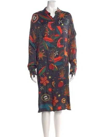 Pre-owned Farm Rio Printed Midi Length Dress In Black