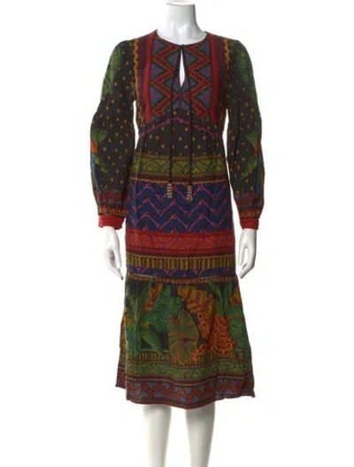 Pre-owned Farm Rio Printed Midi Length Dress In Black