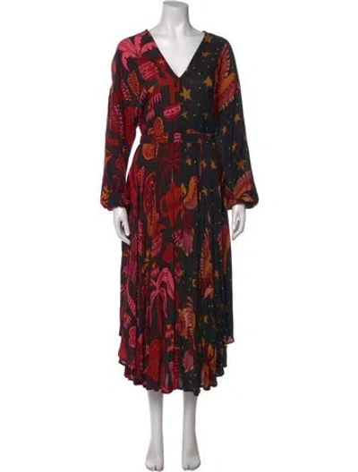 Pre-owned Farm Rio Printed Midi Length Dress In Black