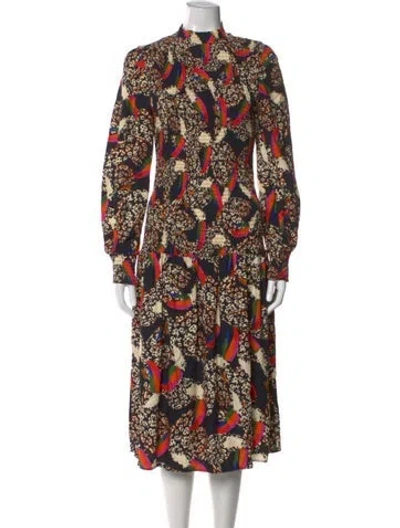 Pre-owned Farm Rio Printed Midi Length Dress In Black