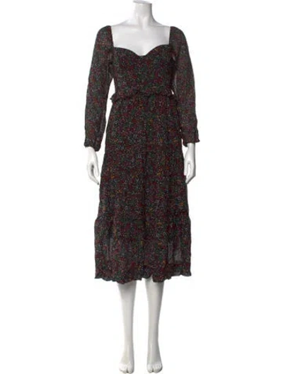 Pre-owned Farm Rio Printed Midi Length Dress In Black