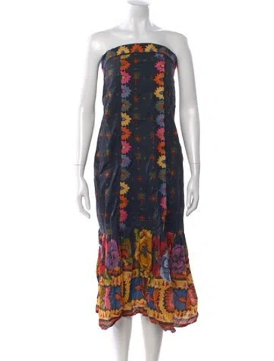 Pre-owned Farm Rio Printed Midi Length Dress In Blue