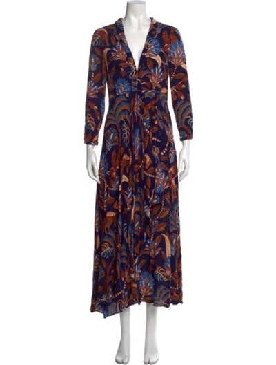 Pre-owned Farm Rio Printed Midi Length Dress In Blue