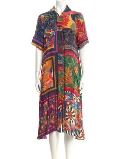 Pre-owned Farm Rio Printed Midi Length Dress In Blue