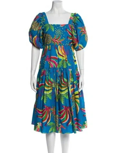 Pre-owned Farm Rio Printed Midi Length Dress In Blue