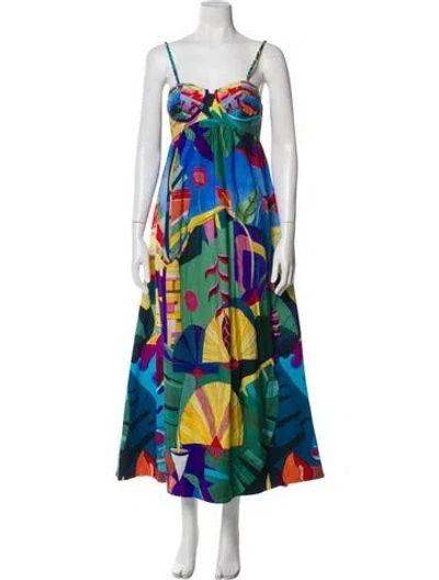 Pre-owned Farm Rio Printed Midi Length Dress In Blue
