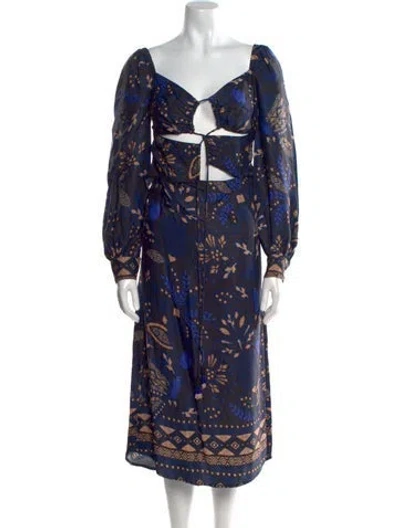 Pre-owned Farm Rio Printed Midi Length Dress In Blue