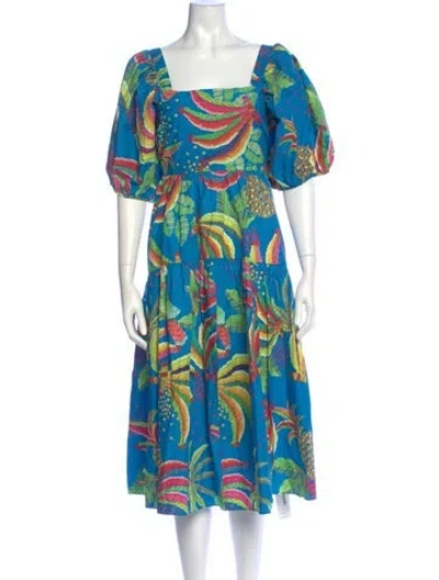 Pre-owned Farm Rio Printed Midi Length Dress In Blue