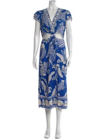 Pre-owned Farm Rio Printed Midi Length Dress In Blue