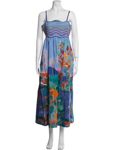 Pre-owned Farm Rio Printed Midi Length Dress In Blue