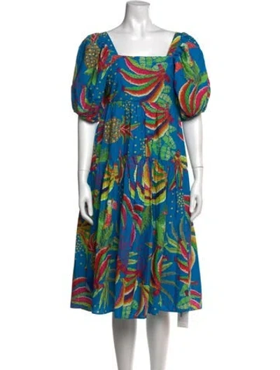 Pre-owned Farm Rio Printed Midi Length Dress In Blue/green