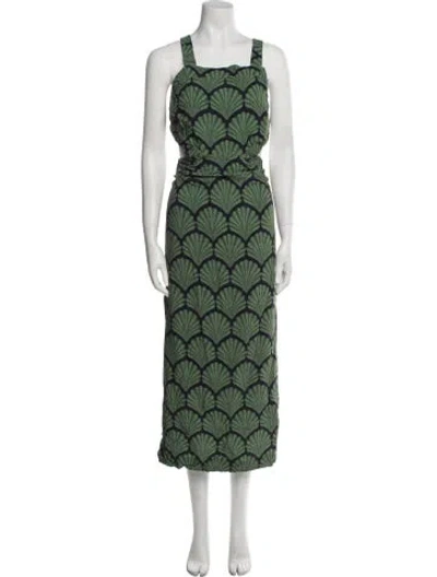 Pre-owned Farm Rio Printed Midi Length Dress In Green