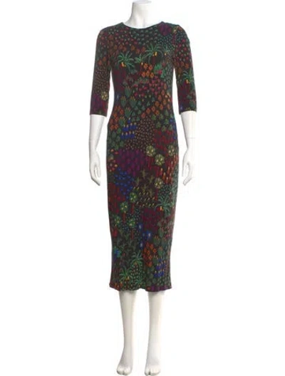 Pre-owned Farm Rio Printed Midi Length Dress In Green