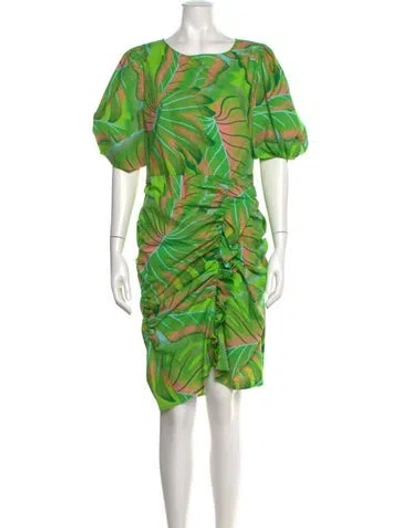 Pre-owned Farm Rio Printed Midi Length Dress In Green