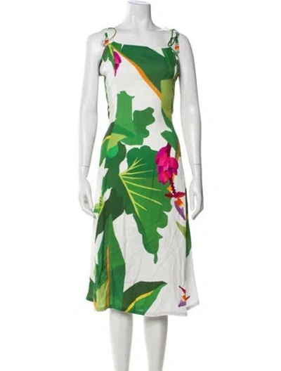 Pre-owned Farm Rio Printed Midi Length Dress In Green