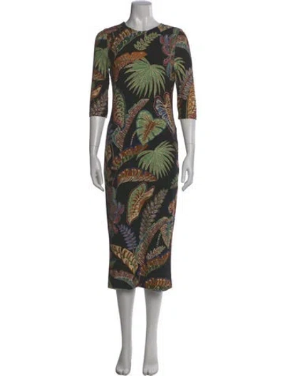 Pre-owned Farm Rio Printed Midi Length Dress In Green