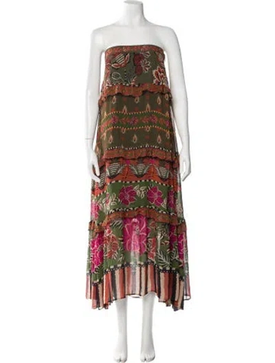 Pre-owned Farm Rio Printed Midi Length Dress In Green