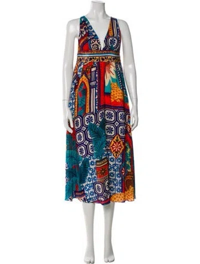 Pre-owned Farm Rio Printed Midi Length Dress In Multi