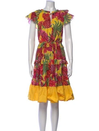 Pre-owned Farm Rio Printed Midi Length Dress In Multi