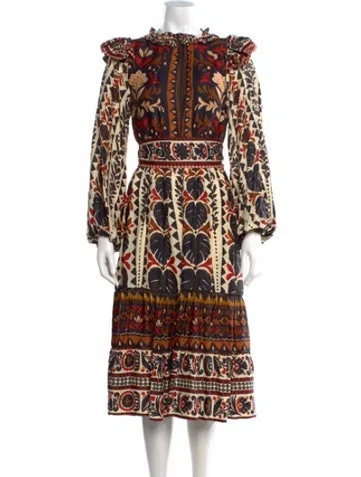 Pre-owned Farm Rio Printed Midi Length Dress In Multi