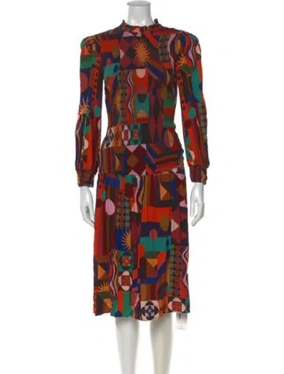 Pre-owned Farm Rio Printed Midi Length Dress In Orange