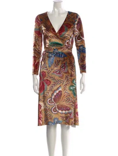 Pre-owned Farm Rio Printed Midi Length Dress In Orange