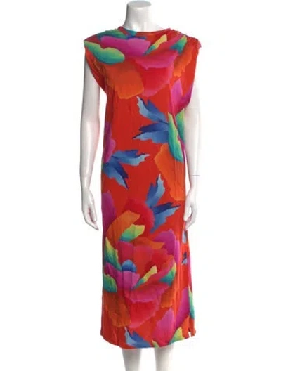 Pre-owned Farm Rio Printed Midi Length Dress In Orange