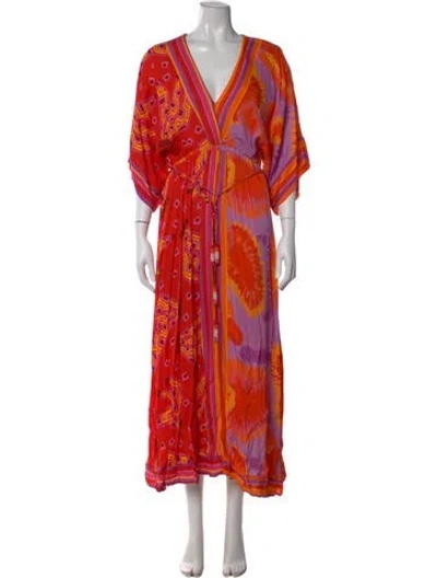 Pre-owned Farm Rio Printed Midi Length Dress In Orange