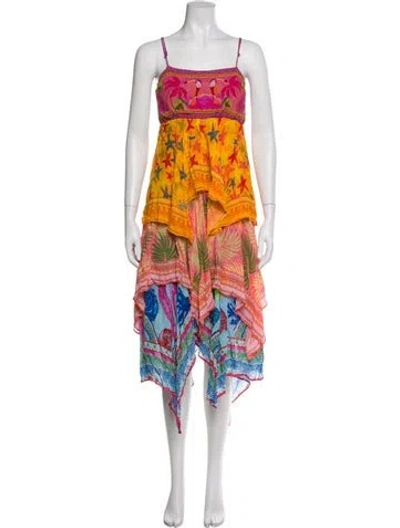 Pre-owned Farm Rio Printed Midi Length Dress In Pink