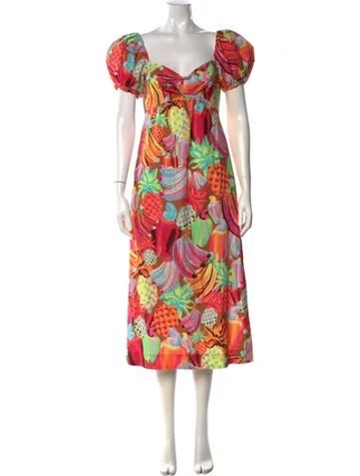 Pre-owned Farm Rio Printed Midi Length Dress In Pink