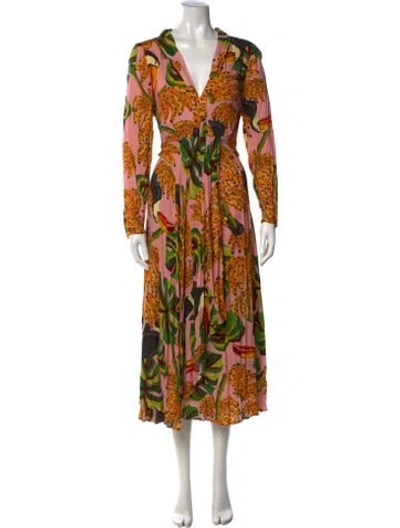 Pre-owned Farm Rio Printed Midi Length Dress In Pink