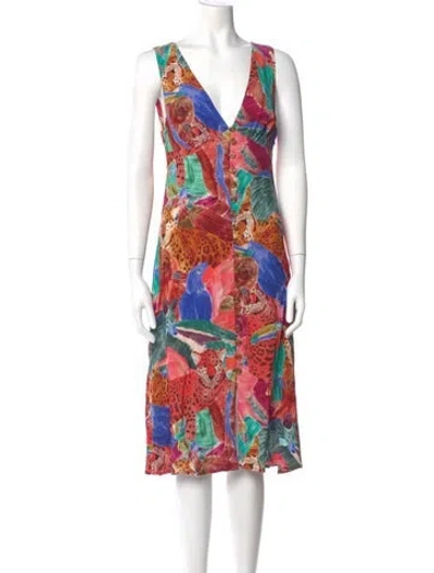 Pre-owned Farm Rio Printed Midi Length Dress In Red