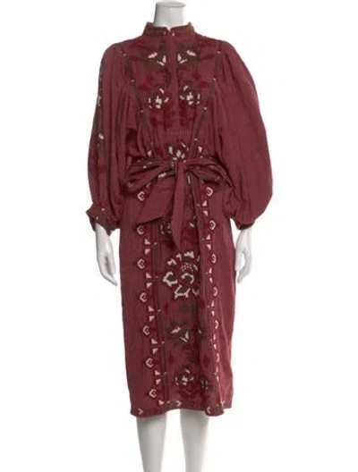 Pre-owned Farm Rio Printed Midi Length Dress In Red