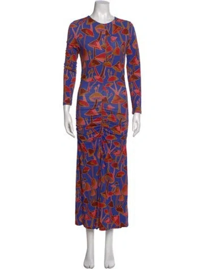 Pre-owned Farm Rio Printed Midi Length Dress In Red