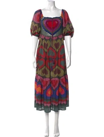 Pre-owned Farm Rio Printed Midi Length Dress In Red