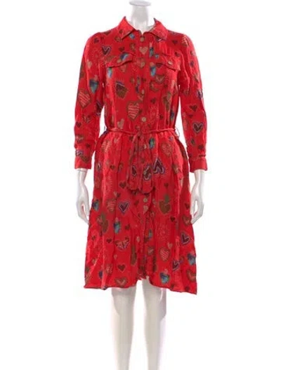 Pre-owned Farm Rio Printed Midi Length Dress In Red