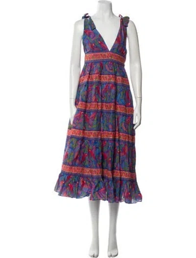 Pre-owned Farm Rio Printed Midi Length Dress W/ Tags In Blue