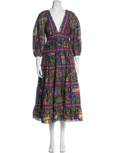 Pre-owned Farm Rio Printed Midi Length Dress W/ Tags In Blue