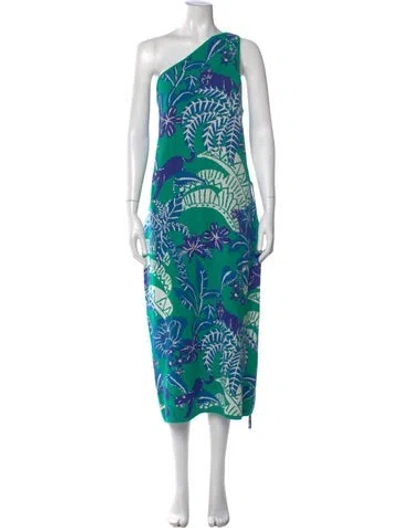 Pre-owned Farm Rio Printed Midi Length Dress W/ Tags In Green